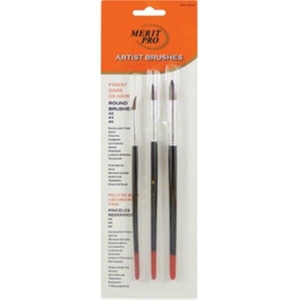 Merit Pro 7 Finest Round Dark Ox Hair Artist Brush Assortment, 3PK 652270000080